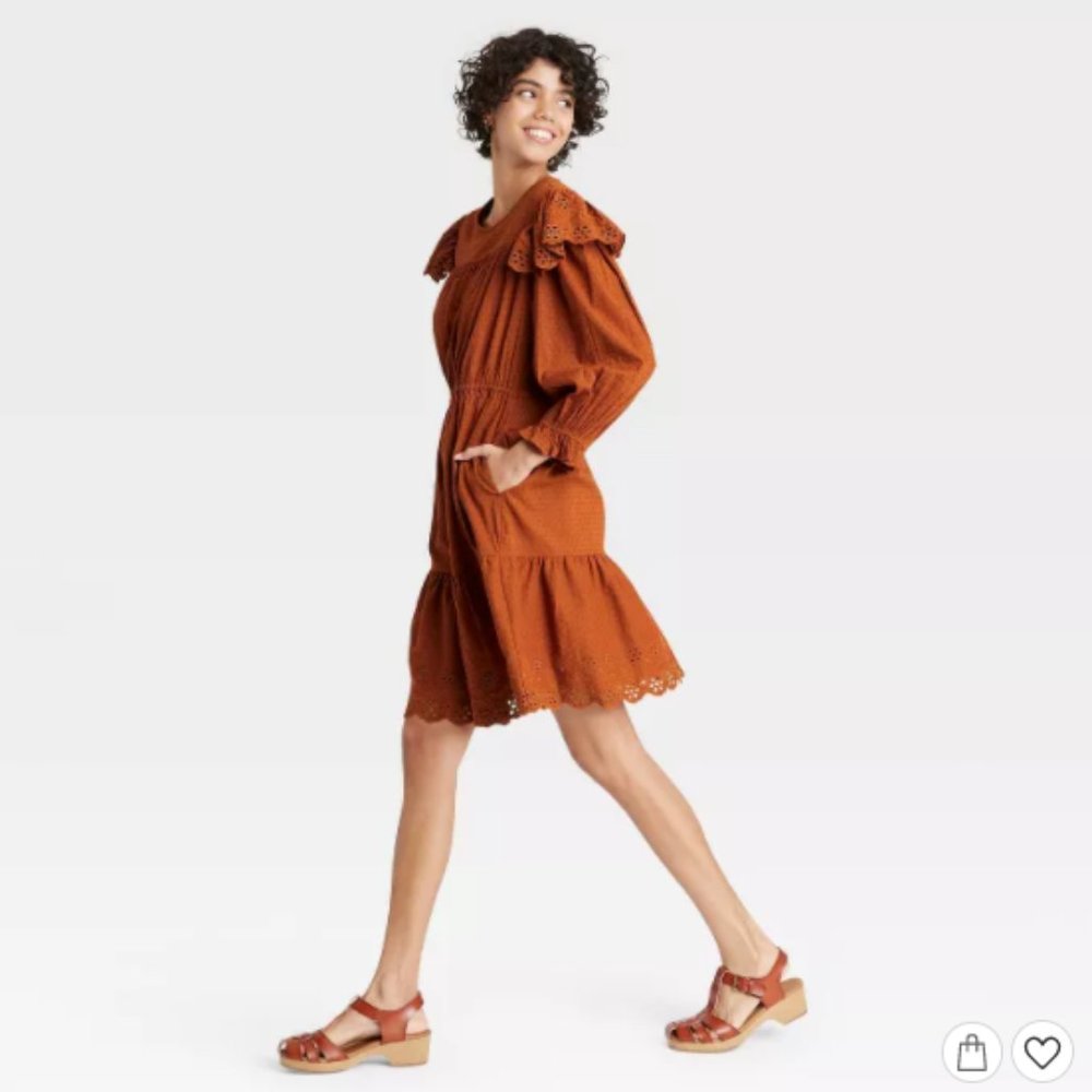 Women's Ruffle Long Sleeve Ruffle Dress - Picture 2 of 4